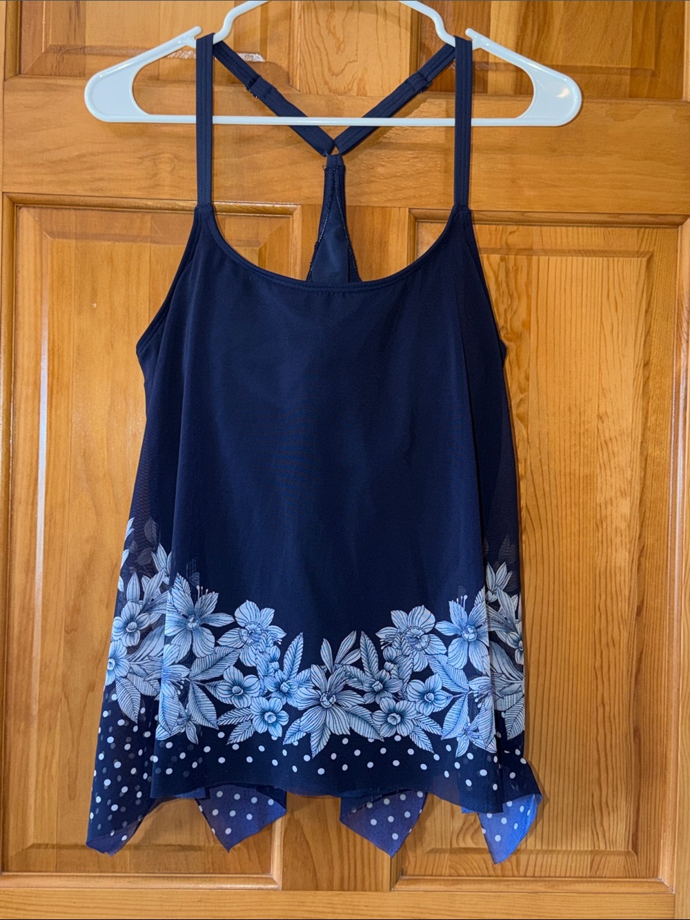 Coco Reef Navy Floral Handkerchief Hem Tankini